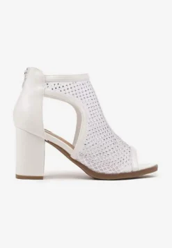Białe Siateczkowe Sandały Stylizowane na Botki na Obcasie z Cyrkoniami Senarila