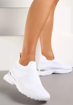 Białe Skarpetkowe Buty Sportowe na Grubej Podeszwie z Metaliczną Wstawką Markan
