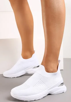 Białe Skarpetkowe Buty Sportowe na Grubej Podeszwie z Metaliczną Wstawką Markan