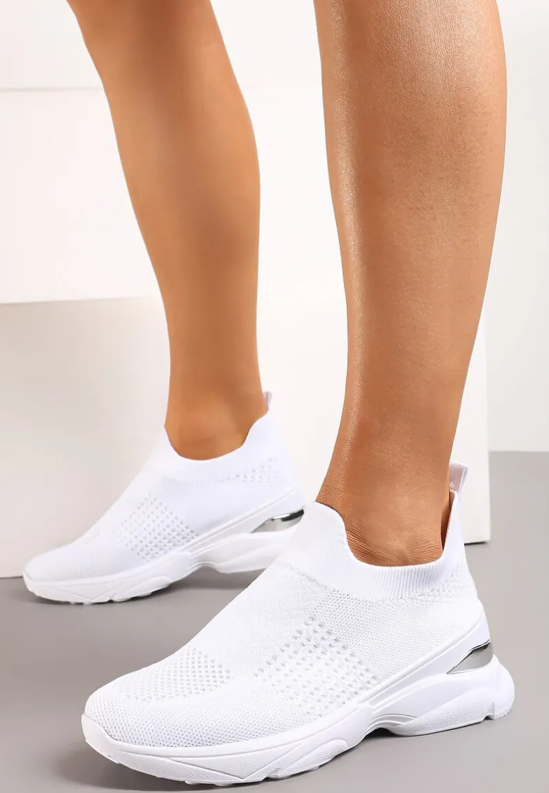 Białe Skarpetkowe Buty Sportowe na Grubej Podeszwie z Metaliczną Wstawką Markan
