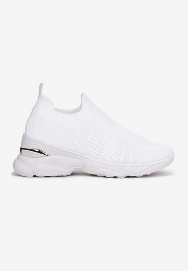 Białe Skarpetkowe Buty Sportowe na Grubej Podeszwie z Metaliczną Wstawką Markan