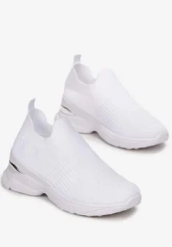 Białe Skarpetkowe Buty Sportowe na Grubej Podeszwie z Metaliczną Wstawką Markan