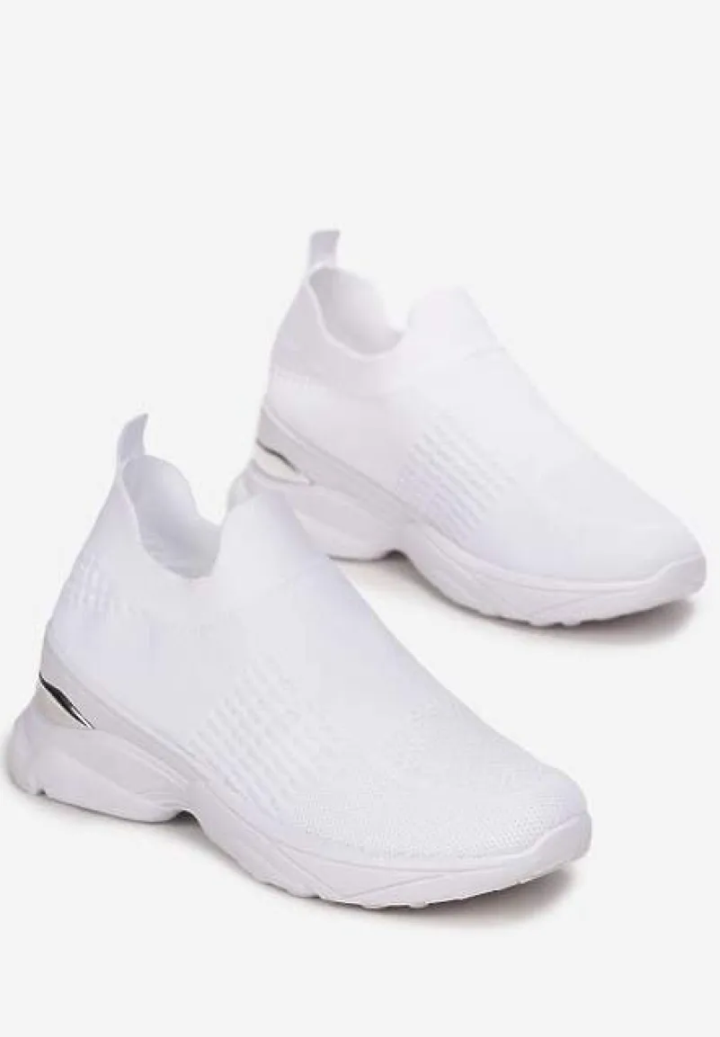 Białe Skarpetkowe Buty Sportowe na Grubej Podeszwie z Metaliczną Wstawką Markan