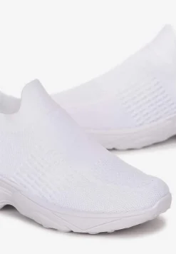 Białe Skarpetkowe Buty Sportowe na Grubej Podeszwie z Metaliczną Wstawką Markan