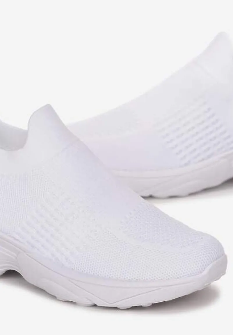 Białe Skarpetkowe Buty Sportowe na Grubej Podeszwie z Metaliczną Wstawką Markan