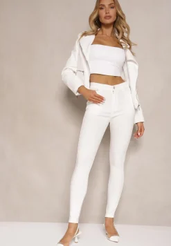 Białe Skinny Jeansy z Bawełną High Waist Lorie