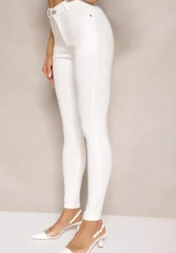 Białe Skinny Jeansy z Bawełną High Waist Lorie