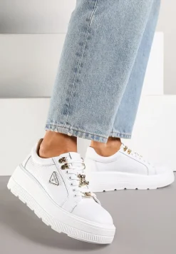 Białe Skórzane Sneakersy na Platformie Ozdobione Aplikacją Doliresa