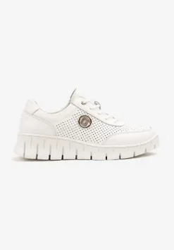 Białe Skórzane Sneakersy z Metaliczną Ozdobą i Skórzaną Wkładką Milothra