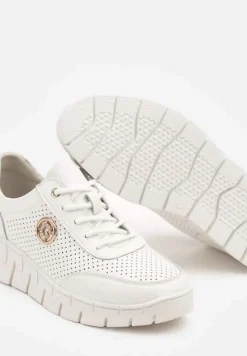 Białe Skórzane Sneakersy z Metaliczną Ozdobą i Skórzaną Wkładką Milothra