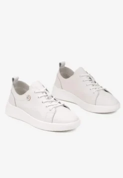 Białe Skórzane Sneakersy Zdobione Minimalistyczną Aplikacją Velotina