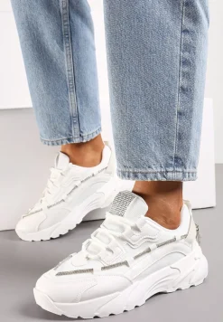 Białe Sneakersy z Ozdobnym Sznurkiem z Cyrkoniami Saerina