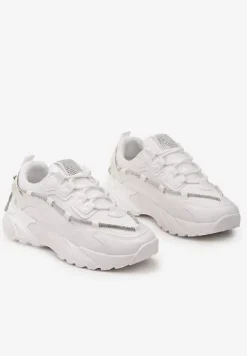 Białe Sneakersy z Ozdobnym Sznurkiem z Cyrkoniami Saerina