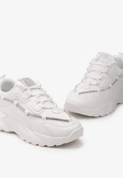 Białe Sneakersy z Ozdobnym Sznurkiem z Cyrkoniami Saerina