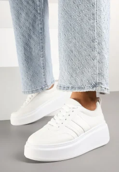 Białe Sneakersy Klasyczne Tenisówki na Grubej Podeszwie z Koturnem Adessia