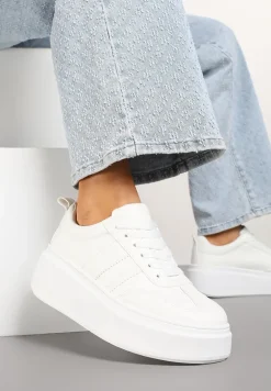 Białe Sneakersy Klasyczne Tenisówki na Grubej Podeszwie z Koturnem Adessia