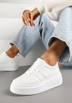 Białe Sneakersy Klasyczne Tenisówki na Grubej Podeszwie z Koturnem Adessia