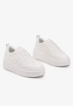 Białe Sneakersy Klasyczne Tenisówki na Grubej Podeszwie z Koturnem Adessia