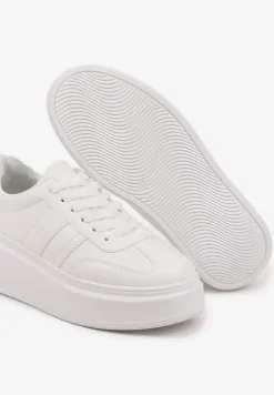 Białe Sneakersy Klasyczne Tenisówki na Grubej Podeszwie z Koturnem Adessia