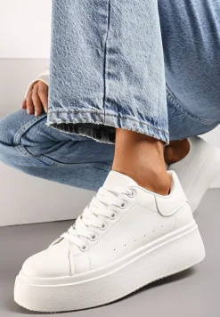 Białe Sneakersy na Grubej Podeszwie Yarna
