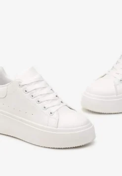 Białe Sneakersy na Grubej Podeszwie Yarna