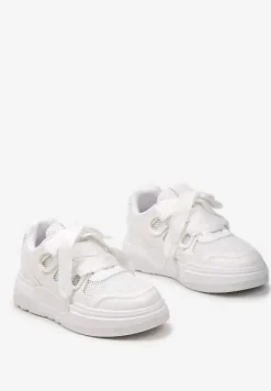 Białe Sneakersy na Grubej Podeszwie z Ozdobnymi Sznurówkami Zeldema