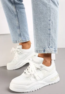 Białe Sneakersy na Grubej Podeszwie z Szerokim Wiązaniem Iniestra