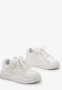 Białe Sneakersy na Grubej Podeszwie z Szerokim Wiązaniem Iniestra