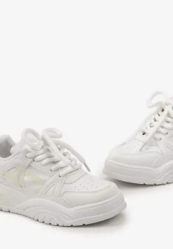 Białe Sneakersy na Grubej Podeszwie z Szerokim Wiązaniem Iniestra