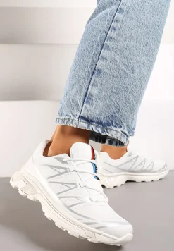Białe Sneakersy na Grubej Podeszwie ze Sznurowaniem i Ozdobnymi Gumowymi Elementami Tellgina