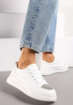 Białe Sneakersy na Grubej Podeszwie z Noskiem w Cyrkonie Seelma