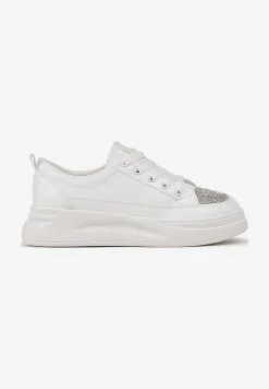 Białe Sneakersy na Grubej Podeszwie z Noskiem w Cyrkonie Seelma