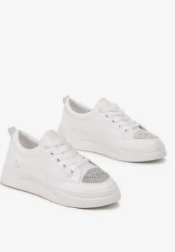 Białe Sneakersy na Grubej Podeszwie z Noskiem w Cyrkonie Seelma