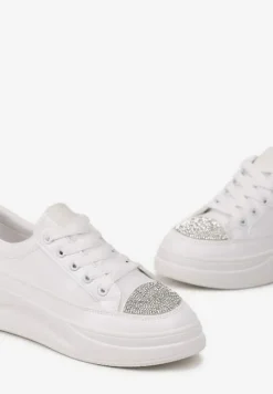 Białe Sneakersy na Grubej Podeszwie z Noskiem w Cyrkonie Seelma