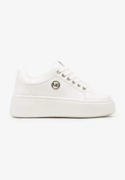 Białe Sneakersy na Jednolitej Platformie z Niewielką Aplikacją Tavea