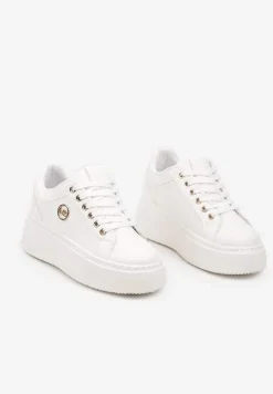 Białe Sneakersy na Jednolitej Platformie z Niewielką Aplikacją Tavea