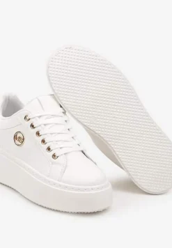 Białe Sneakersy na Jednolitej Platformie z Niewielką Aplikacją Tavea