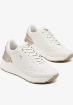 Białe Sneakersy na Koturnie Zdobione Tłoczeniami i Aplikacją Marovea