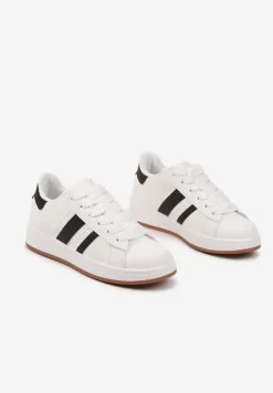 Białe Sneakersy na Niskiej Platformie z Naszywkami Flordexia