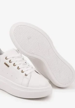 Białe Sneakersy na Niskim Koturnie Zdobione Metalicznymi Wstawkami Alirisa