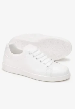 Białe Sneakersy na Płaskiej Podeszwie z Ozdobną Wstawką i Sznurowaniem Neotine
