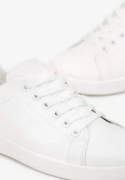 Białe Sneakersy na Płaskiej Podeszwie z Ozdobną Wstawką i Sznurowaniem Neotine