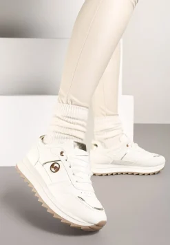 Białe Sneakersy na Płaskiej Podeszwie z Metaliczną Ozdobą i Ociepleniem Solirra