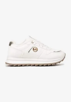 Białe Sneakersy na Płaskiej Podeszwie z Metaliczną Ozdobą i Ociepleniem Solirra