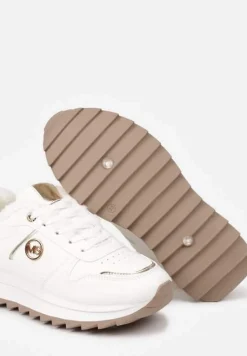 Białe Sneakersy na Płaskiej Podeszwie z Metaliczną Ozdobą i Ociepleniem Solirra