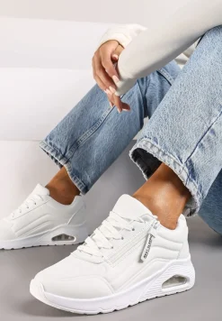 Białe Sneakersy na Platformie z Przezroczystą Wstawką i Suwakiem z Napisami Valentinae