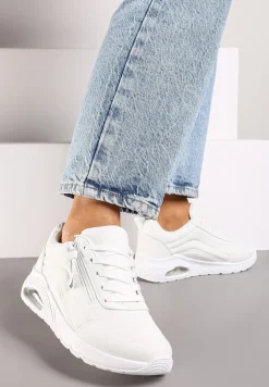 Białe Sneakersy na Platformie z Przezroczystą Wstawką i Suwakiem z Napisami Valentinae