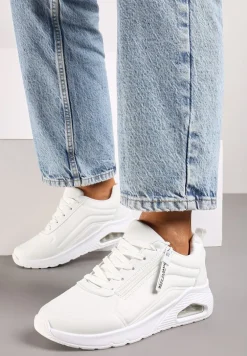 Białe Sneakersy na Platformie z Przezroczystą Wstawką i Suwakiem z Napisami Valentinae