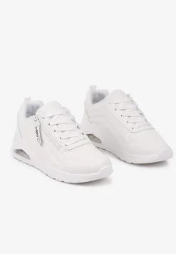 Białe Sneakersy na Platformie z Przezroczystą Wstawką i Suwakiem z Napisami Valentinae