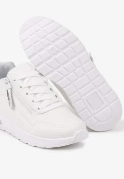 Białe Sneakersy na Platformie z Przezroczystą Wstawką i Suwakiem z Napisami Valentinae